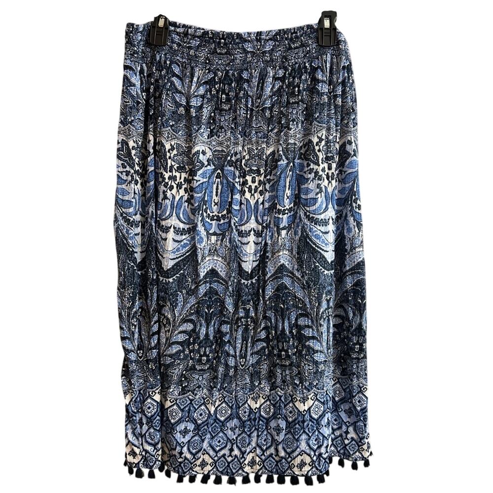 J. Jill Gauzy Boho Tufted Tassel Blue Navy Maxi Skirt Women’s Petite Medium